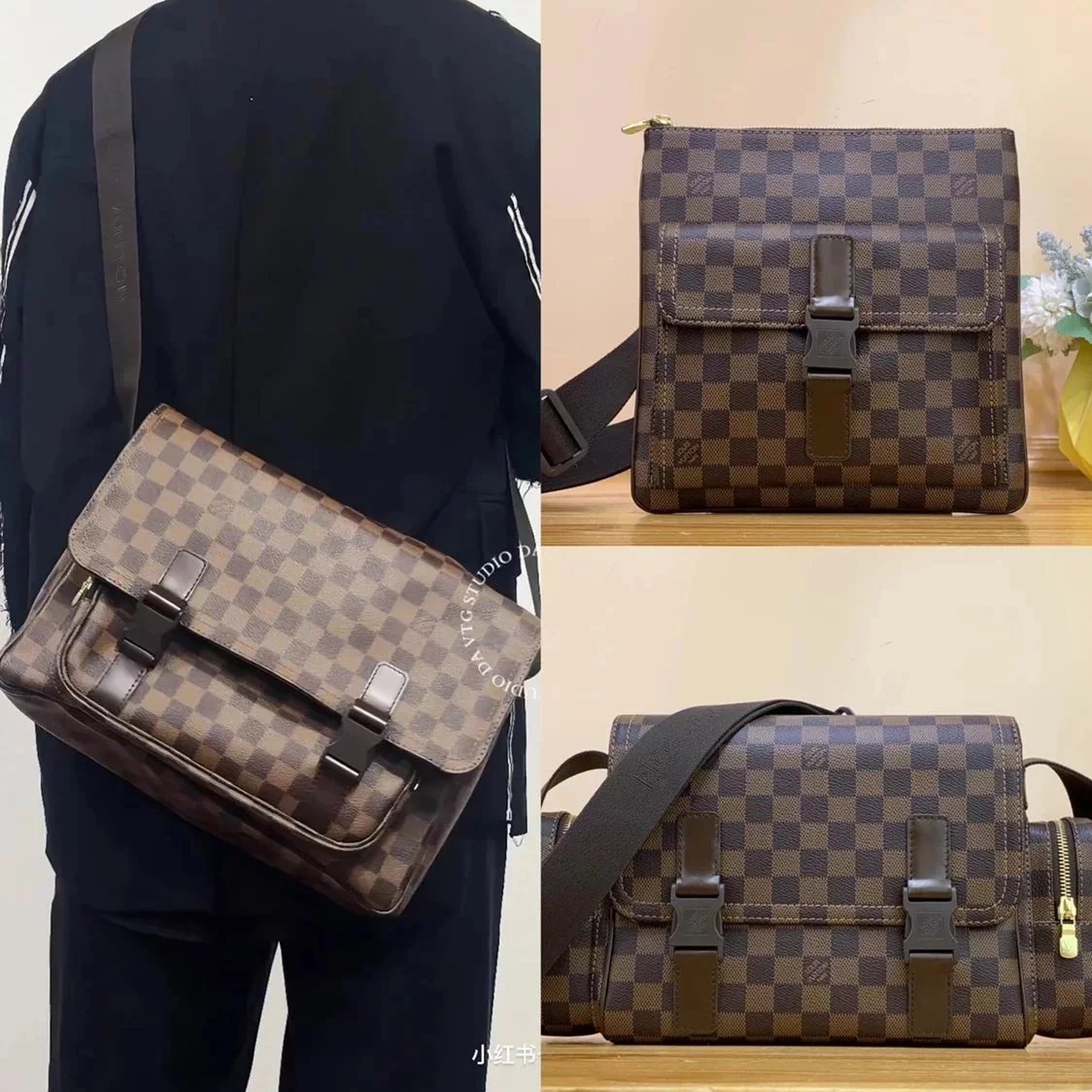Louis Vuitton LV Men's Bag Top version 【Exclusive Real Shot N51127Coffee Grid】Medieval Cambridge Satchel Men's and Women's Bags General Package DamierEbène Canvas N51125Middle-Ancient Chessboard Messenger Bag for Men N51126Mid-Ancient Messenger Bag Messe