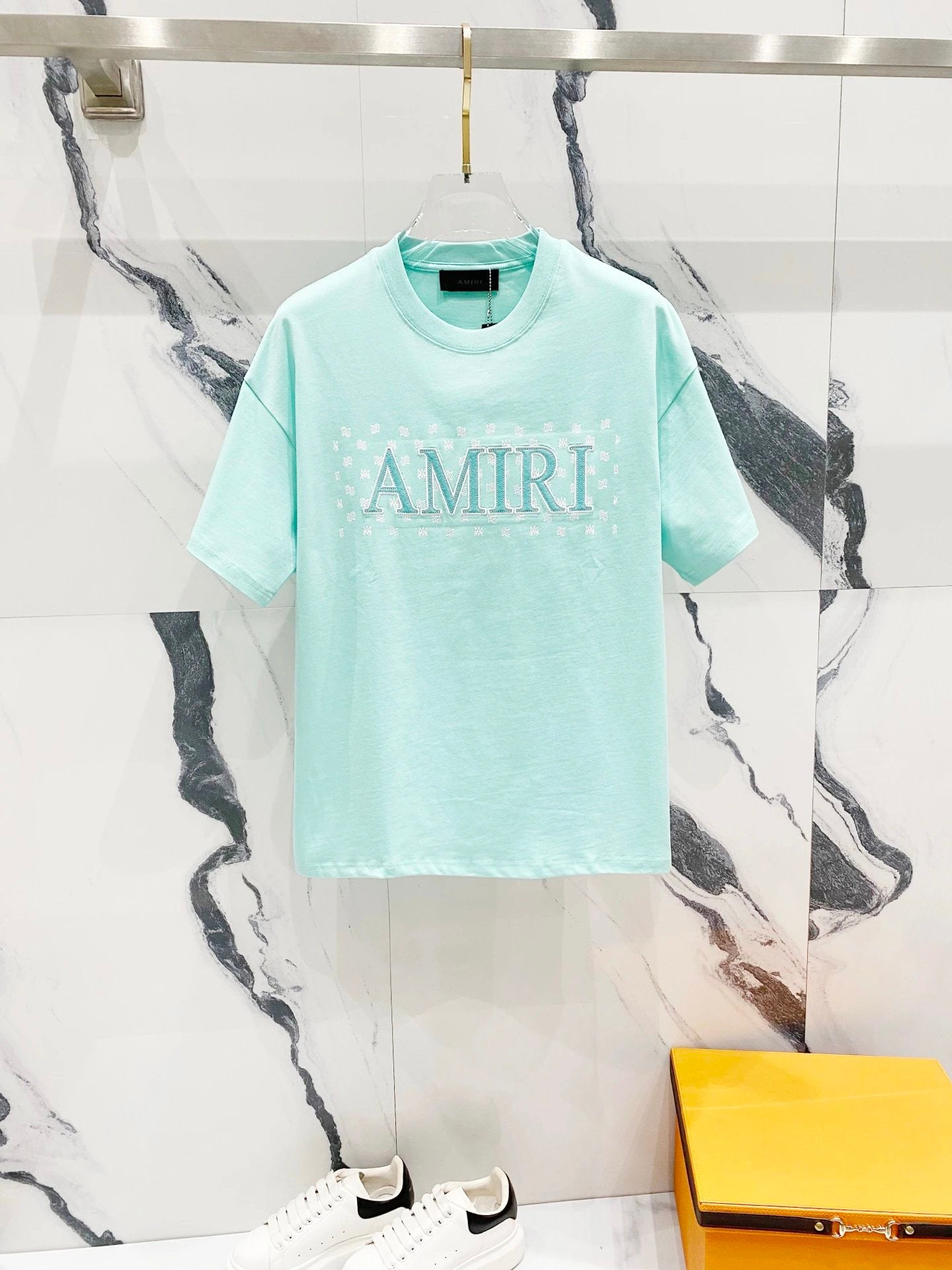 Amiri T-shirt Chest Brand Patch Letter Embroidery logo round Neck Short Sleeve25ss New Pure Cotton Unisex Style T Casual T-Shirt Base Layer Shirt OS Loose Fit Half Sleeve Top Plus Size