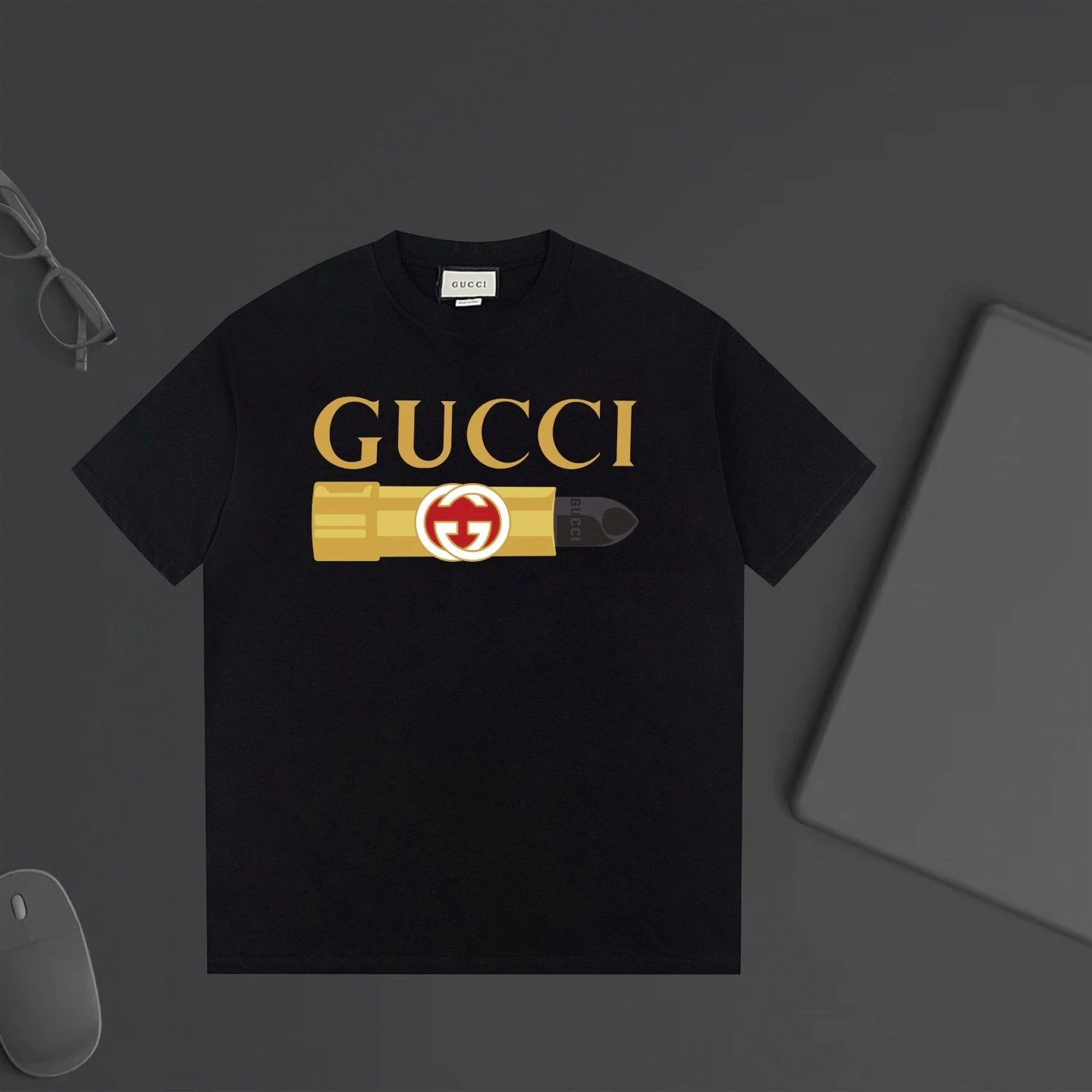 Gucci T-shirt Letter Lipstick Print on Chest logo round Neck Short Sleeve25ss New pure cotton T Unisex T-Shirt OS Loose Fit Base Shirt Top Half Sleeve T-Shirt