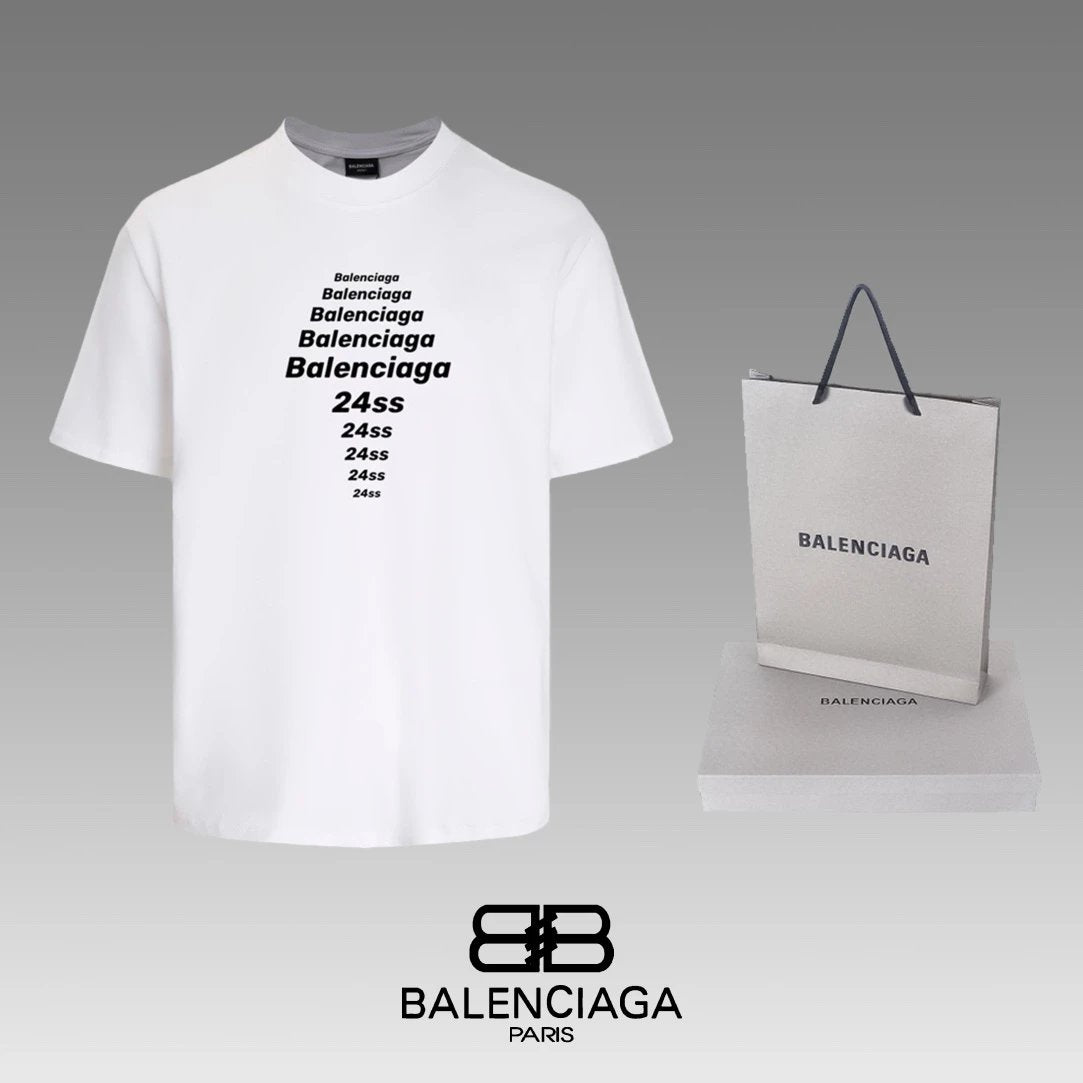 Balenciaga T-shirt Front and Back Letter and Number Print logo round Neck Short Sleeve25ss New Pure Cotton Unisex Style T T-shirt OS Loose Fit Base Shirt Top Half Sleeve T-Shirt