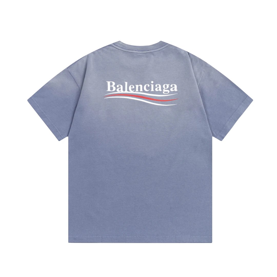 Balenciaga T-shirt Gradient Washed Vintage Large Logo Classic Printed Crew Neck Short Sleeve25ss New Pure Cotton Unisex Style T T-shirt OS Loose Fit Base Shirt Short Sleeve Top T-Shirt