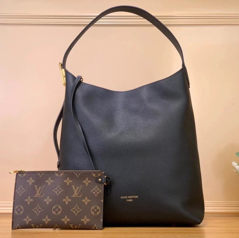 Louis Vuitton LV Women's Bag Top version 【Maximum Version】Duobao Leather Goods24s New M24974Brown 100% Leather Shopping Bag Series LowKeyHobo Medium Handbag hobo Tote Bag M24856Black M24974Brown M25022Beige