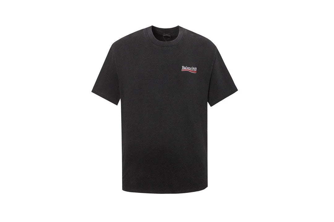 Balenciaga T-shirt Washed Black Cola Back Letter Embroidery Crew Neck Short Sleeve Pure Cotton T T-shirt ins Unisex Summer New Casual Base Shirt Simple T-Shirt