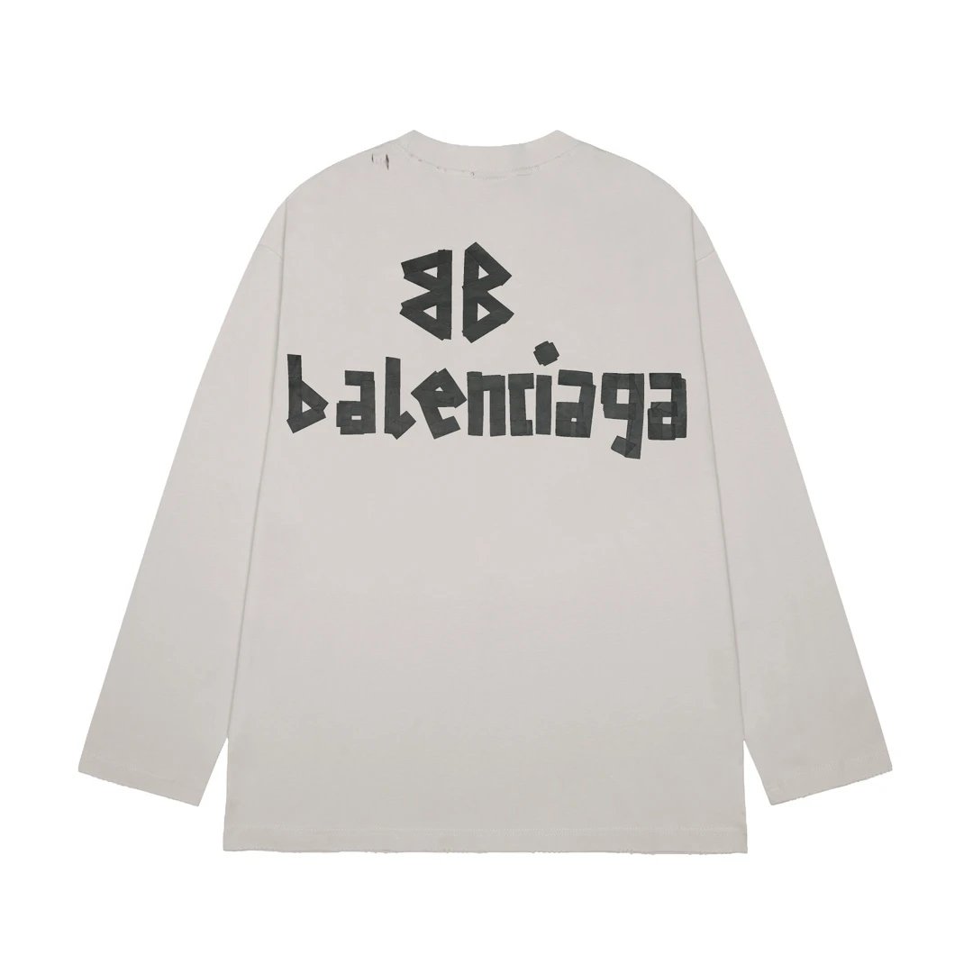 Balenciaga Hoodie Yellow Tape Frayed Washed Vintage Distressed Crewneck Sweatshirt Crewneck Sweatshirt Long Sleeve Base Shirt Outerwear Trendy Unisex Sports Casual OS Loose Fit Versatile New Autumn Winter Collection