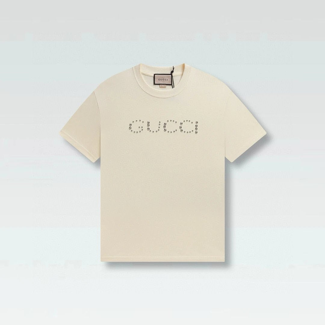Gucci T-shirt Front Rhinestone Lettering logo round Neck Short Sleeve25ss New pure cotton T Unisex T-Shirt OS Loose Fit Base Shirt Top Half Sleeve T-Shirt
