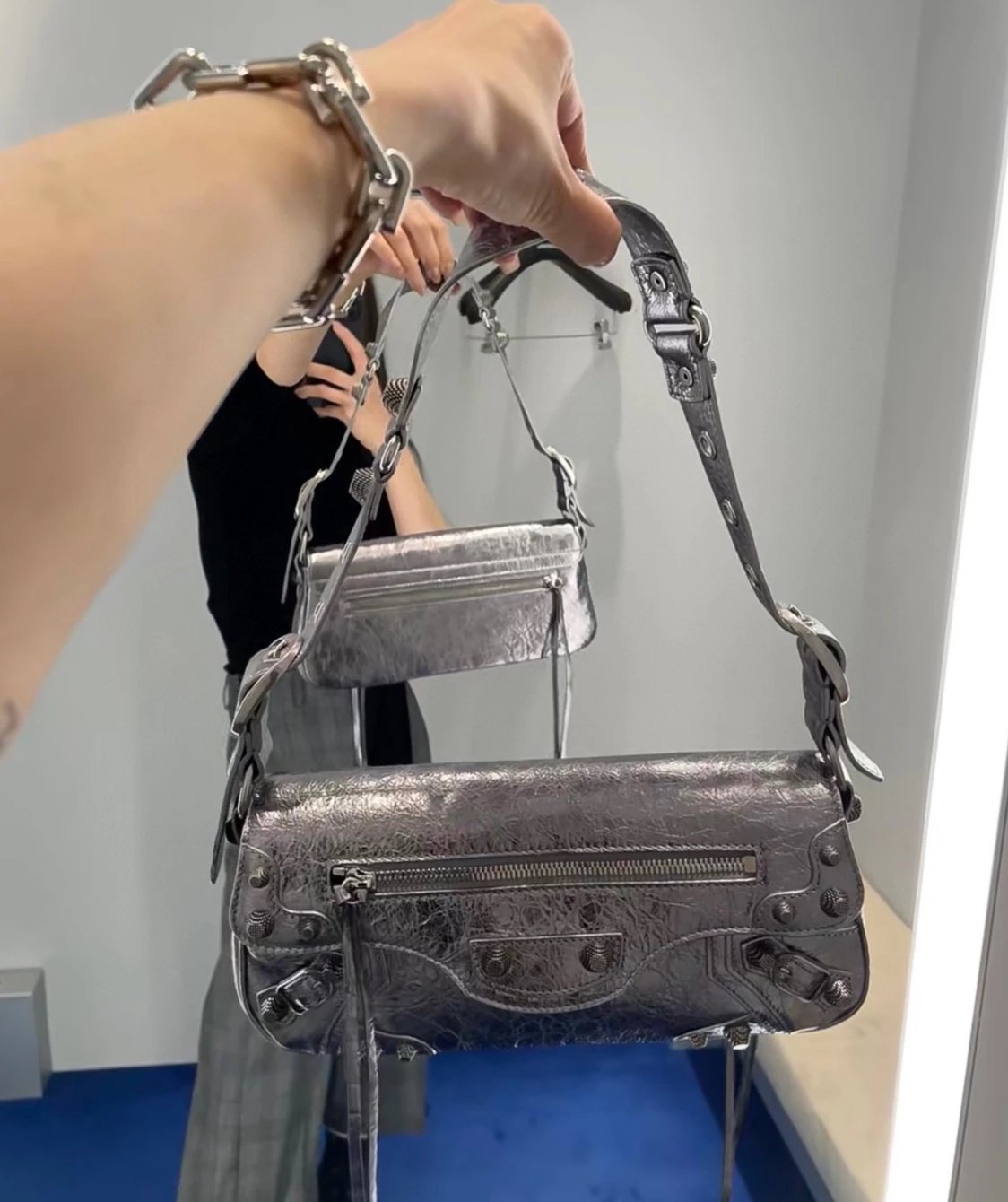 Balenciaga Bag Top version **Original Leather2023New Winter Products SpringLecagole Series slingbag Baguette Bag Underarm Bag Motorcycle Bag Women's One Shoulder Handbag