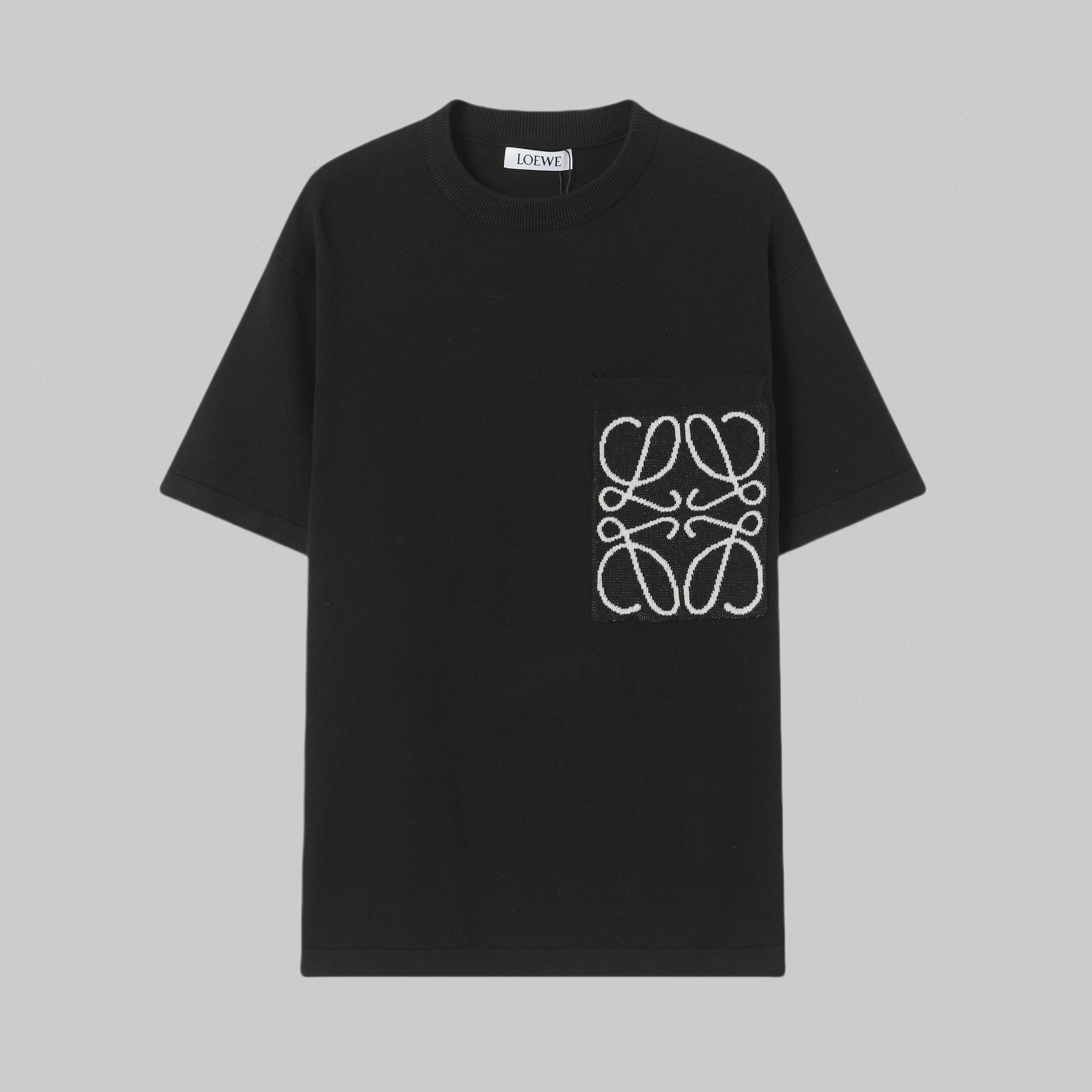 LOEWE T-shirt Pocket Knit Logo logo round Neck Short Sleeve25ss New pure cotton T Unisex T-Shirt OS Loose Fit Base Shirt Top Half Sleeve T-Shirt