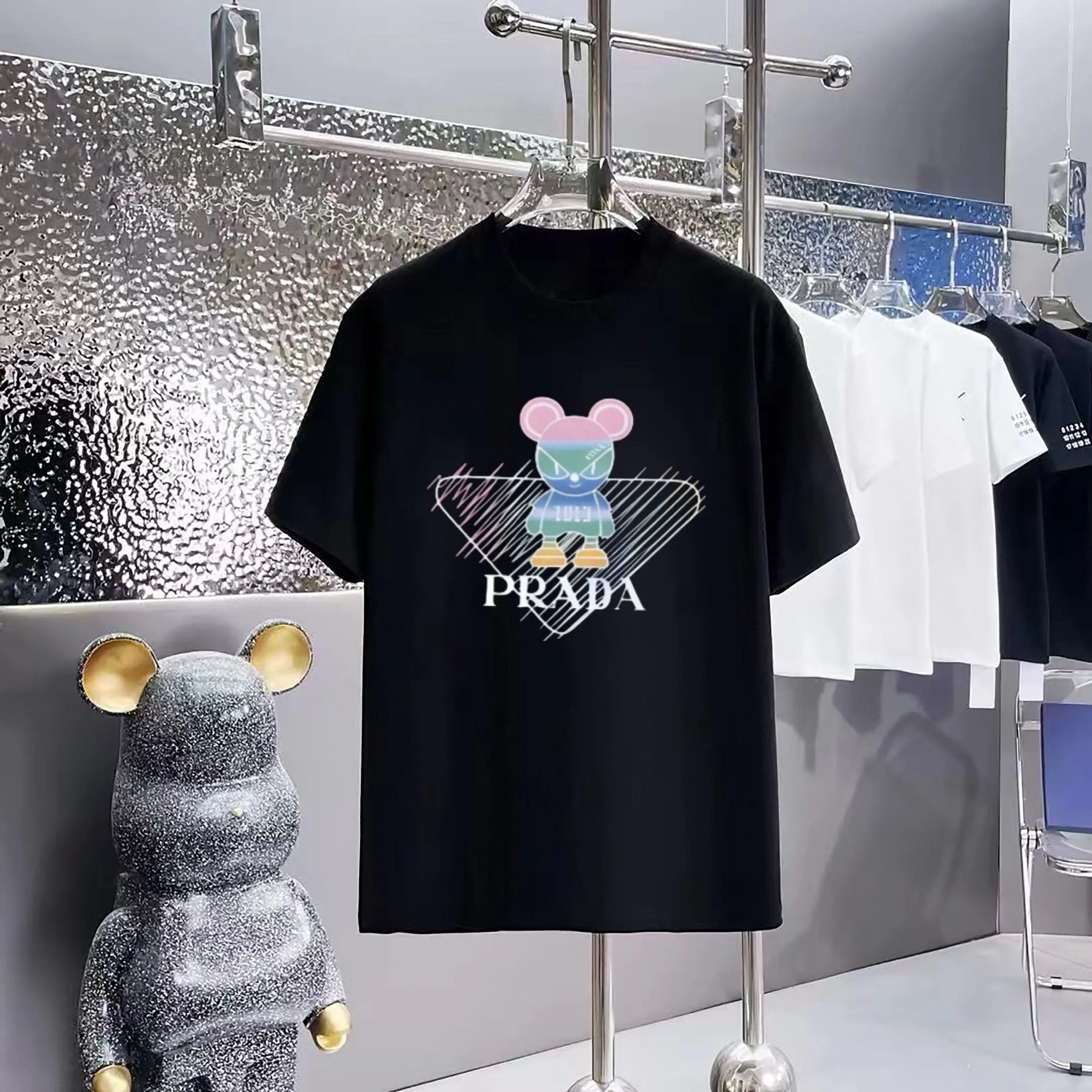 PRADA T-shirt Chest Mouse Pattern Print logo round Neck Short Sleeve25ss New pure cotton T Unisex T-Shirt OS Drop Shoulder Loose Fit Base Shirt Top T-Shirt Short Sleeve