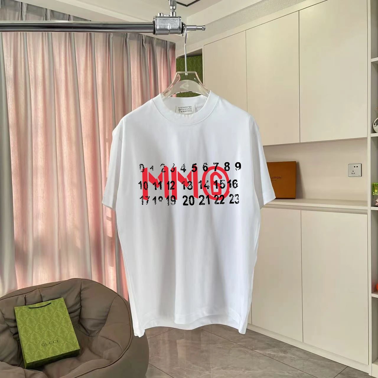 Maison Margiela T-shirt Chest Letter and Number Print logo round Neck Short Sleeve25ss New Pure Cotton Unisex Style T T-shirt OS Loose Fit Base Shirt Half Sleeve T-Shirt Top Half Sleeve