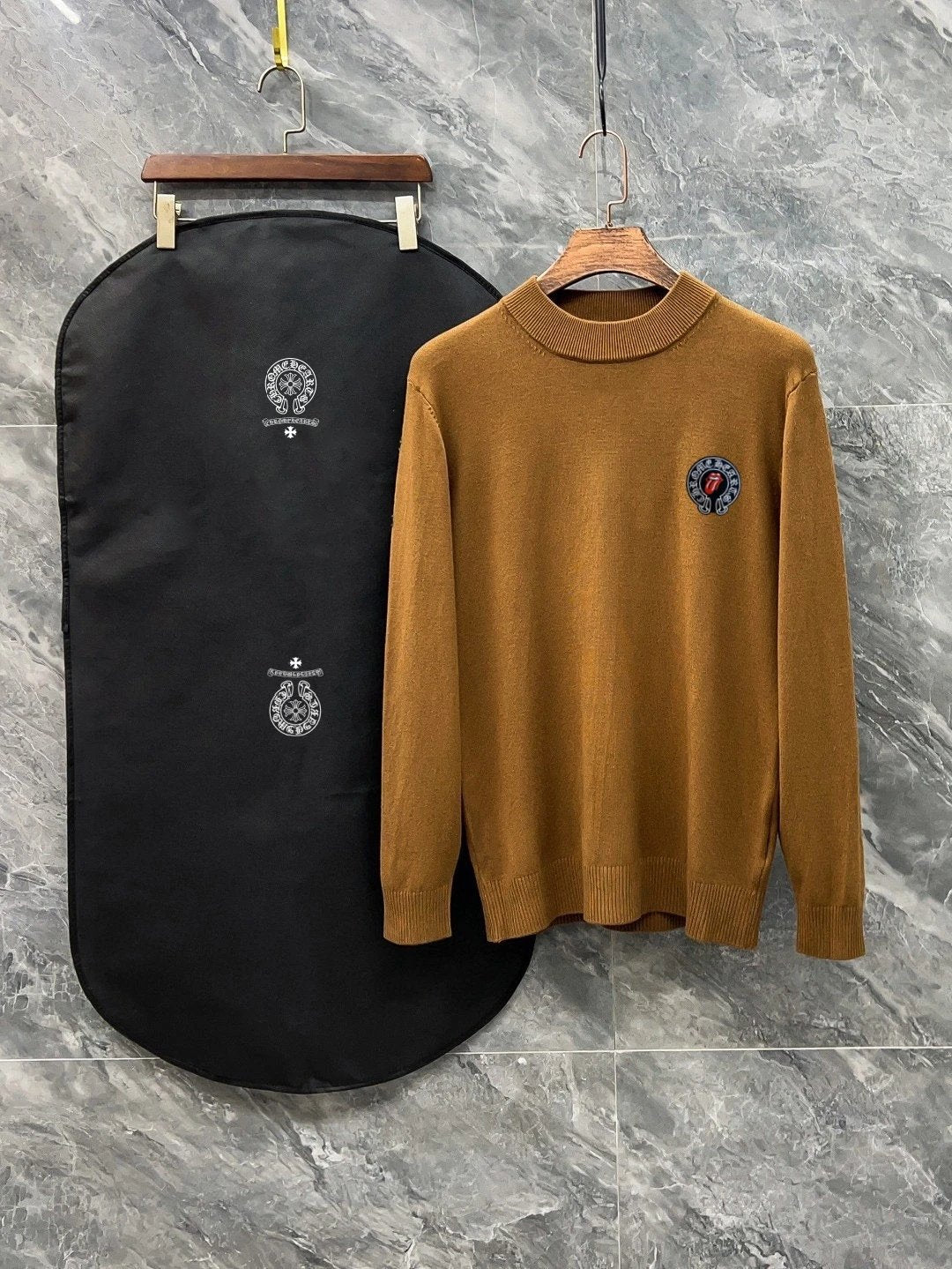 Chrome Hearts Sweater Logo LOGO Three-Dimensional Mock Neck Sweater Long Sleeve Idle Style OS Loose Fit Unisex Knit Top Jacket Versatile Casual Wearable Inside and Outside