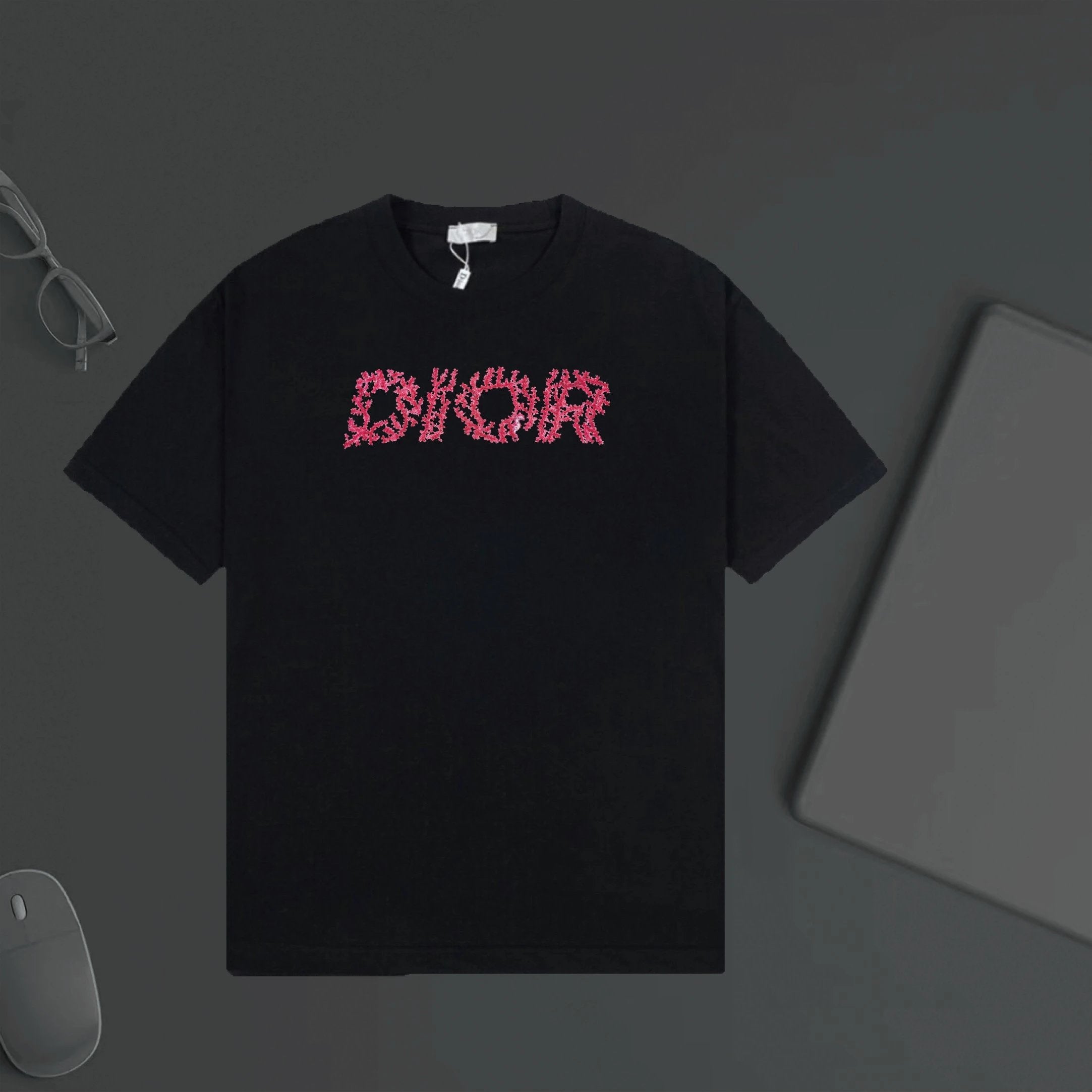 Dior T-shirt Chest Texture Letter Print logo round Neck Short Sleeve25ss New Pure Cotton Unisex Style T T-shirt OS Loose Fit Base Shirt Top D Short Sleeve T-Shirt