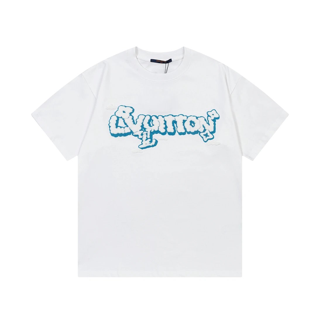 Louis Vuitton LV T-shirt Blue Sky White Clouds 3D Letter Towel Embroidery logo round Neck Short Sleeve25ss New Pure Cotton Unisex Style T T-shirt OS Loose Fit Base Shirt Top Half Sleeve T-Shirt
