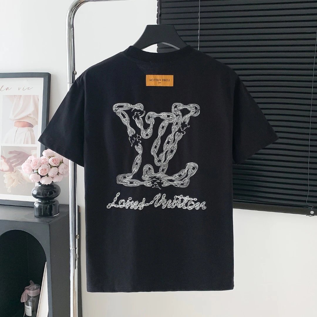 Louis Vuitton LV T-shirt Large back logo Letter Embroidered Crew Neck Short Sleeve25ss New Pure Cotton Unisex Style T T-shirt OS Loose Fit Base Shirt Top Half Sleeve T-Shirt