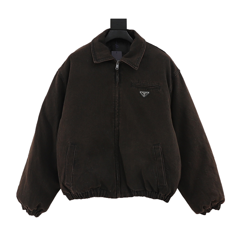 PRADA Jackets Washed Triangle Mark Cotton-Padded Coat Denim Coat for Men and Women