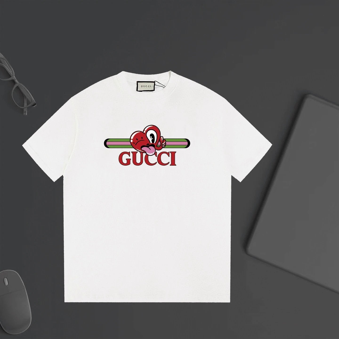 Gucci T-shirt Cartoon Letter Print on Chest logo round Neck Short Sleeve25ss New Pure Cotton Unisex Style T Casual T-Shirt Base Layer Shirt OS Loose Fit Half Sleeve Top Plus Size
