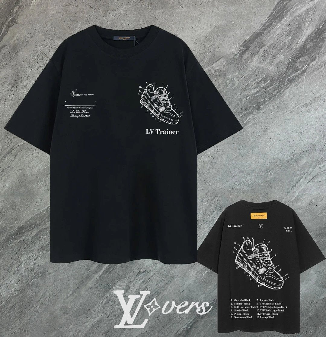 Louis Vuitton LV T-shirt Chest Shoe Pattern Print logo round Neck Short Sleeve25ss New pure cotton T Unisex T-Shirt OS Drop Shoulder Loose Fit Base Shirt Top T-Shirt Short Sleeve