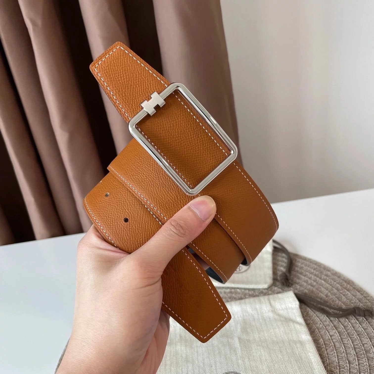 Hermes Belt Top version 【Spot High Quality】New H Buckle Men's Leather Belt Genuine Leather Head Business Man's Belt Imported First Layer Cowhide Leather Pure Steel Buckle