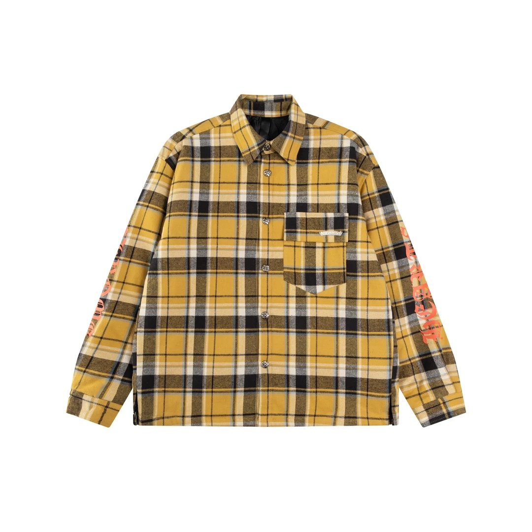 Chrome Hearts Shirt Plaid Silver Embellished Shirt Jacket Cotton Coat Unisex