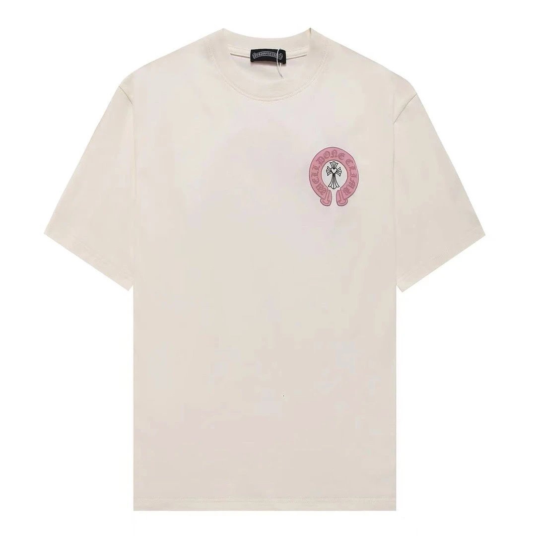 Chrome Hearts T-shirt Classic Style Horseshoe Velvet Print logo round Neck Short Sleeve25ss New Pure Cotton Unisex Style T T-shirt OS Loose Fit Base Shirt Short Sleeve Top T-Shirt