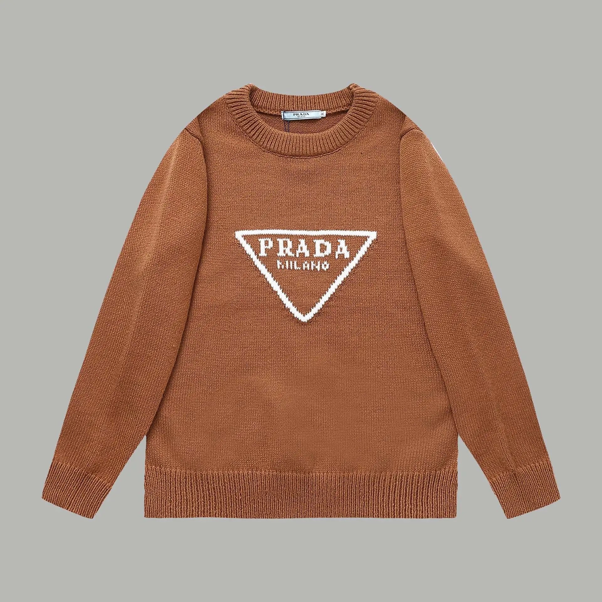 PRADA Sweater Classic Triangle Letter Unisex Crew Neck Wool Sweater