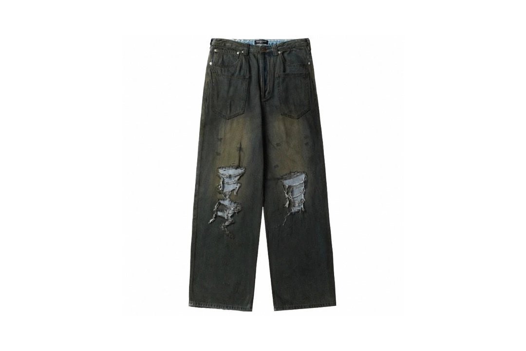 Balenciaga Jeans Reversible Pocket Heavy Washed Distressed Jeans Dirty Pants Straight Pants Wide-leg Pants High-waisted Pants Unisex Long Pants24ss Autumn and Winter New Products