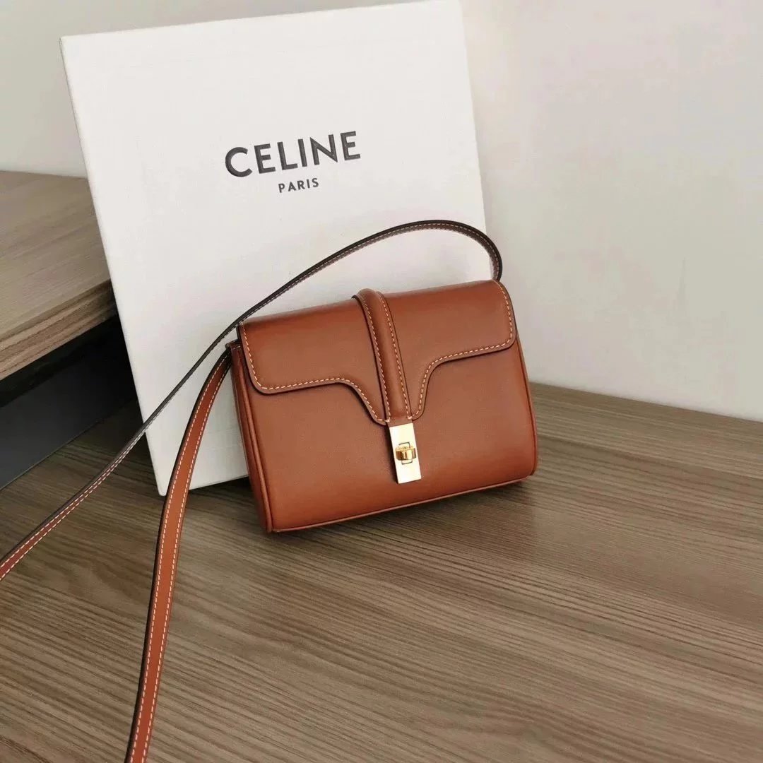Celine women's bag Top version Original Leather Gao Ding2023New miniSOFT16Series New Handbag Sheepskin Spin Twist Lock Bag Handbag Briefcase Shoulder Bag Messenger Bag Flap Bag Women's Bag Women's Bag Men's Bag