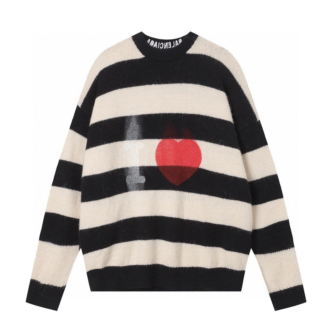 Balenciaga Sweater Love Embroidery1ogo Patchwork Sweater Knitted Crew Neck Sweater Long Sleeve Thickened Lazy Style Unisex Loose Top Coat Versatile Casual Wear