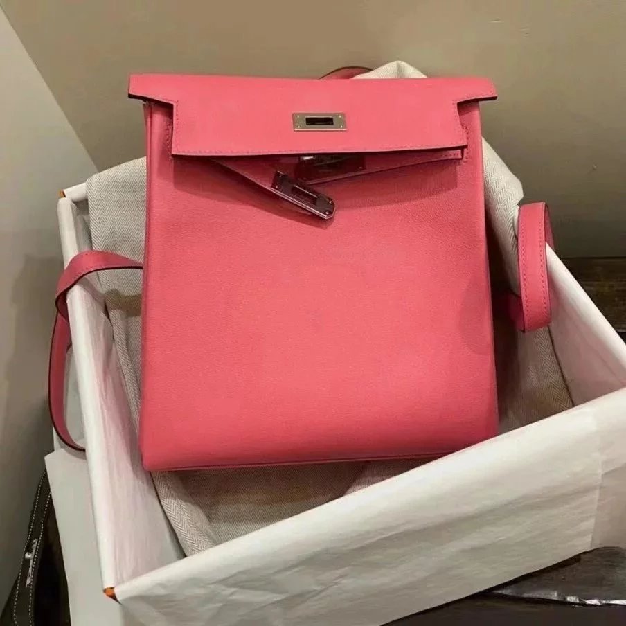 Hermes women's bag Top version h Handmade hermes High-End Backpack Backpack Men's and Women's Bag KellyAdo22cm Unisex Backpack Backpack Schoolbag Shoulder Bag Imported togo Leather Hand Sewing Wax Line