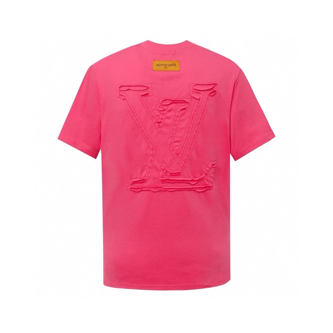Louis Vuitton LV T-shirt Back Embroidered Cutout Round Neck Short Sleeve25ss New Pure Cotton Unisex Style T T-shirt OS Loose Fit Base Shirt Short Sleeve T-Shirt Top