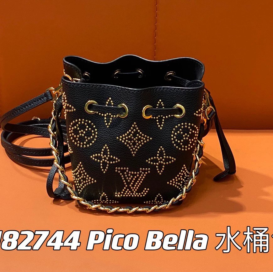 Louis Vuitton LV Women's Bag Top version 【Counter Version Original Leather】M82731Light Gray Full Leather Mini Bucket Bag Series PicoBella Bucket Bag Gray/Gradient(Hollow out)Shoulder Bag Underarm Bag Handbag Women's Bag