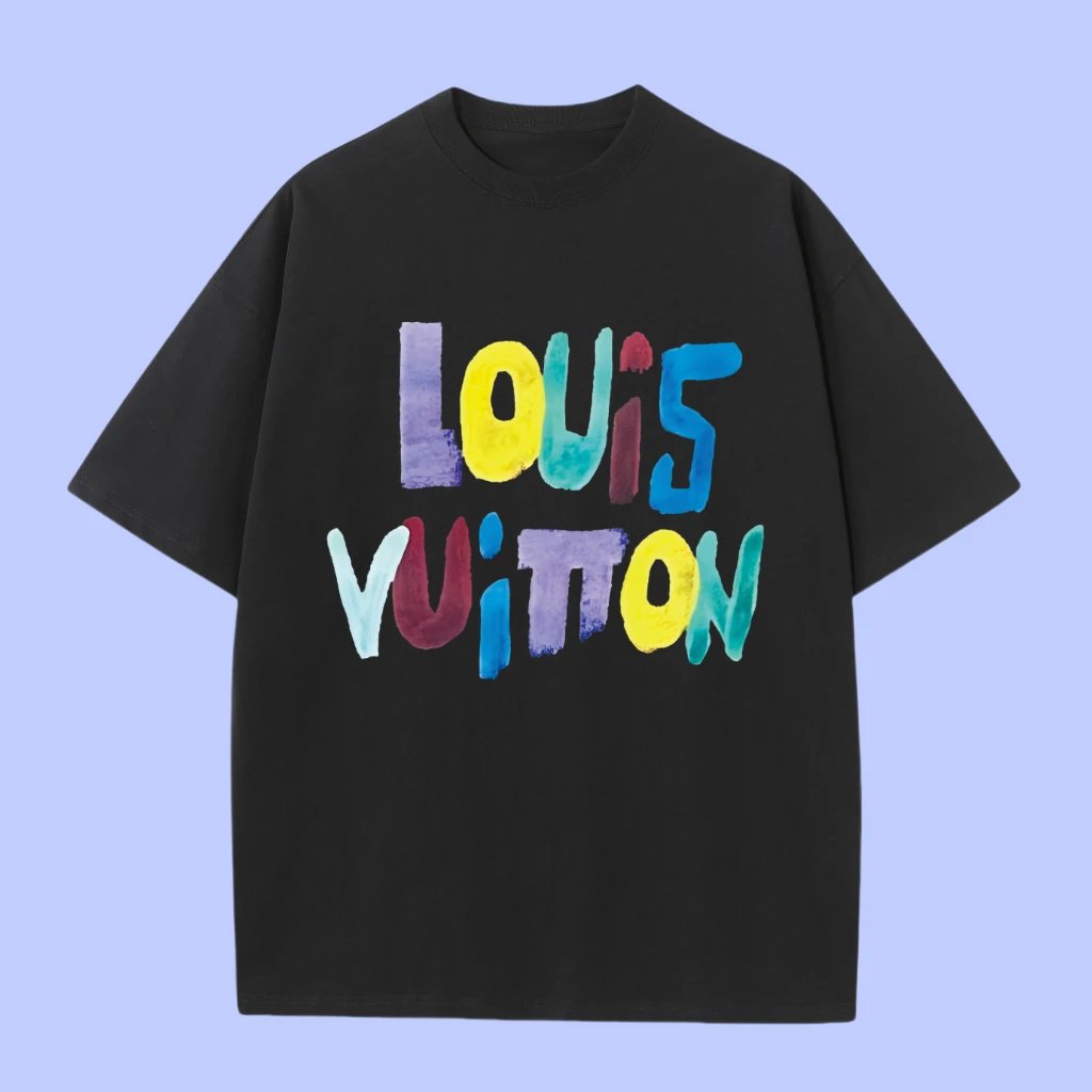 Louis Vuitton LV T-shirt Colorful Print on the Chest logo round Neck Short Sleeve25ss New Pure Cotton Unisex Style T T-shirt OS Loose Fit Base Shirt Top Half Sleeve T-Shirt