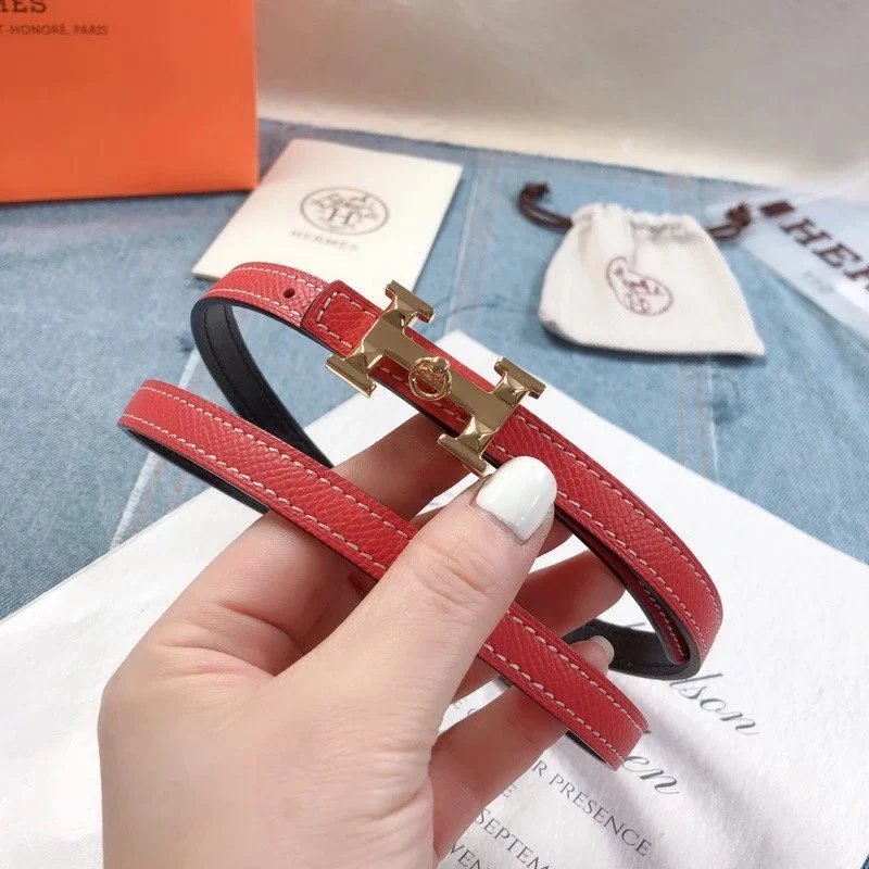 Hermes Belt Top version 1.3cm Women's Belt Wide Genuine Leather Double-Sided Belt Italy Imported First Layer Cowhide Leather Pure Original Leather Pure Steel Buckle h Home Pant Belt