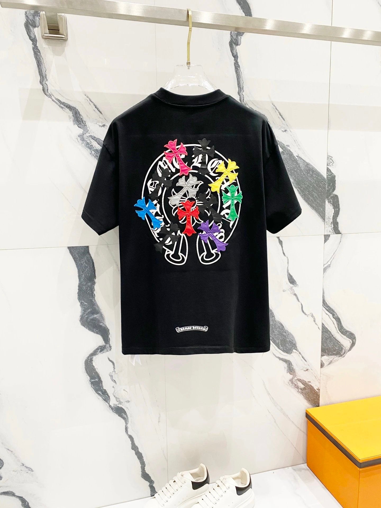 Chrome Hearts T-shirt Back Colorful Sanskrit Patch Embroidery logo round Neck Short Sleeve25ss New Pure Cotton Unisex Style T T-shirt OS Loose Fit Base Shirt Top Half Sleeve T-Shirt