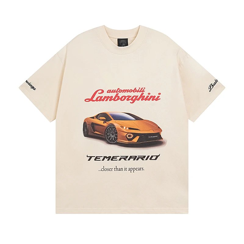 Balenciaga T-shirt 2025SS Limited Edition Lamborghini Sports Car logo Letter Printed round Neck Short Sleeve T Unisex T-Shirt