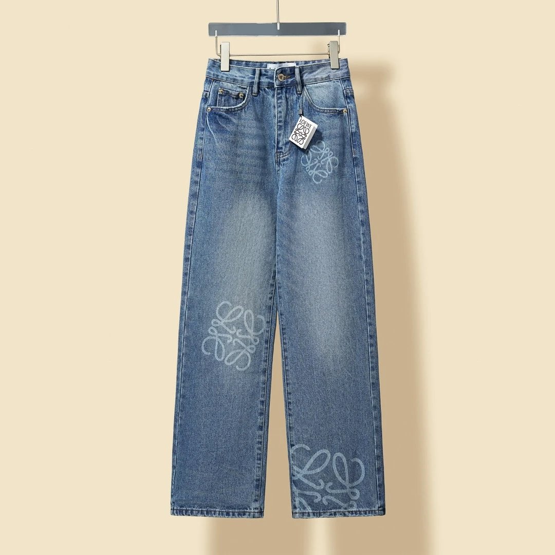 LOEWE Jeans Printed Denim Long Pants for Women Versatile Casual
