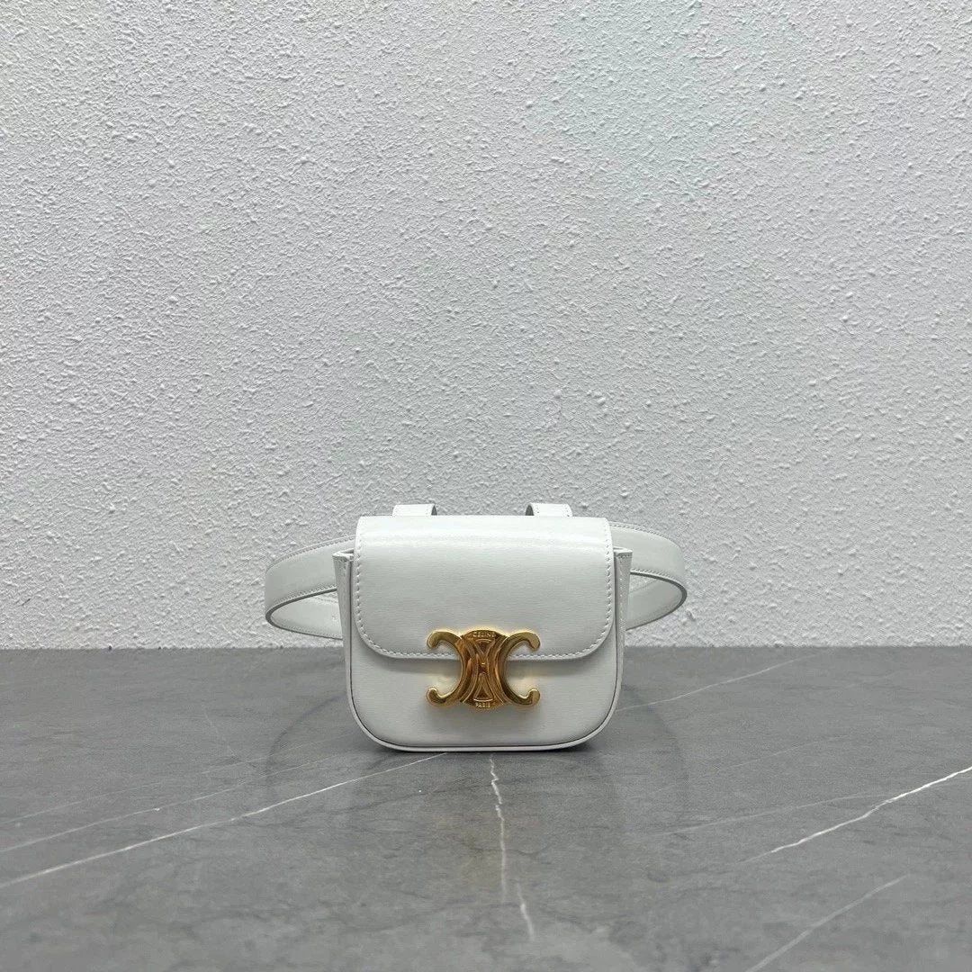 Celine women's bag Top version 【Super Original Factory】23Early Spring New Arc De Triomphe mini Waist Bag Chest Bag Small Waste Bag Belt Bag Wallet Earphone Bag Super Mini Bag New Color Milk Yellow Cherry Blossom Powder Retro Patterns101555