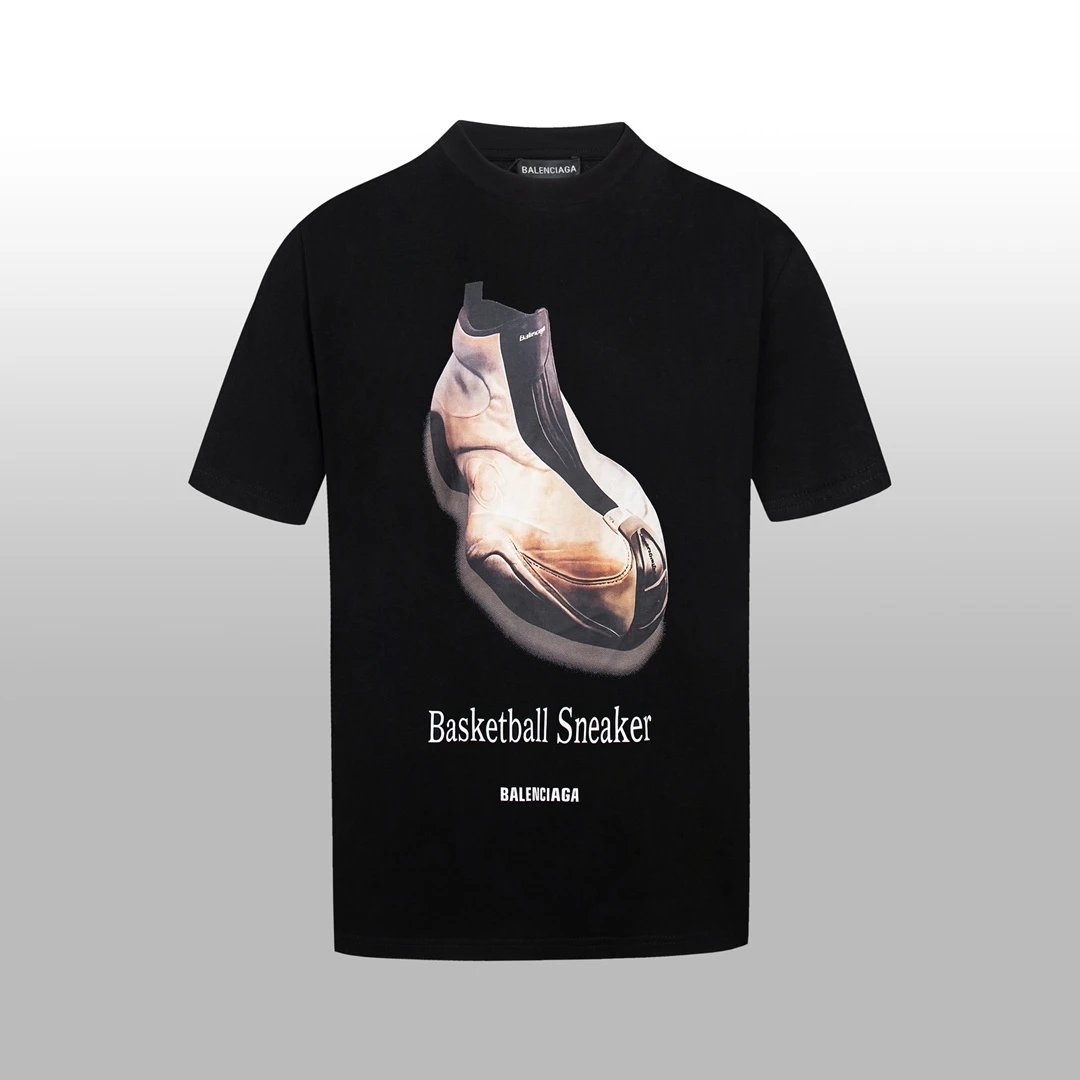 Balenciaga T-shirt Chest Shoe Pattern Print logo round Neck Short Sleeve25ss New Pure Cotton Unisex Style T Casual T-Shirt Base Layer Shirt OS Loose Fit Half Sleeve Top Plus Size