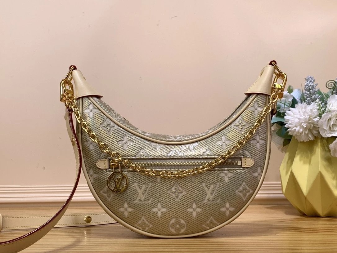 Louis Vuitton LV Women's Bag Top version Original High-End Customization LOOP Series Handbags M81098Underarm Bag Detachable Shoulder Strap Adjustable Length Moon Bag Fashionable Novel Mid-Ancient Pea Bag Women's Shoulder Moon Baguette Bag Crossbody Hand B