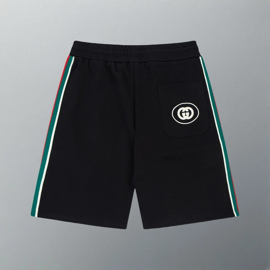 Gucci Shorts Double Back Design G Letter Embroidery with Red and Green Ribbons on Both Sides logo Five-point Shorts25ss New Drawstring Casual Summer Pants American Style5Two-in-One Casual Sweatpants for Men and Women, Pure Cotton Joggers