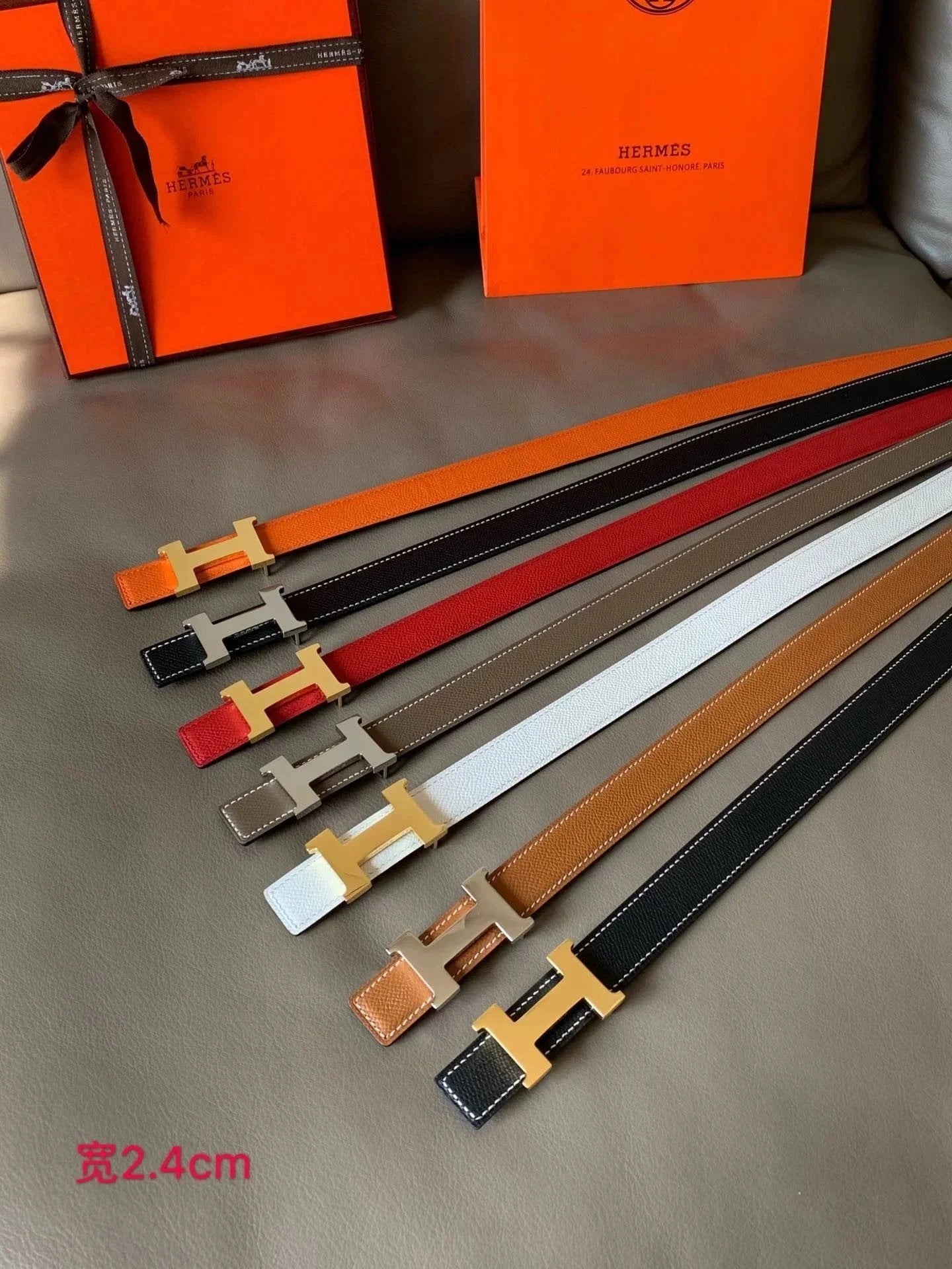 Hermes Belt Top version High Quality Women's Belt First Layer Calfskin Double-Sided Letters h Buckle Casual All-Match Belt2.4cm