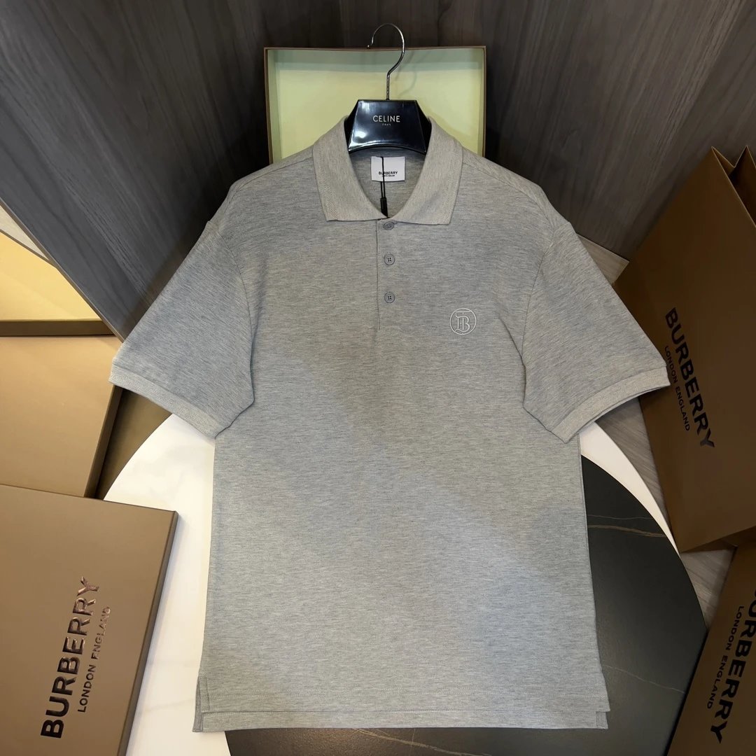 Burberry T-shirt Chest B Letter Embroidery logoPOLO Short Sleeve Turn-down Collar Shirt Unisex Summer Loose Fit T Business Commuter Short Sleeve Shirt Plus Size
