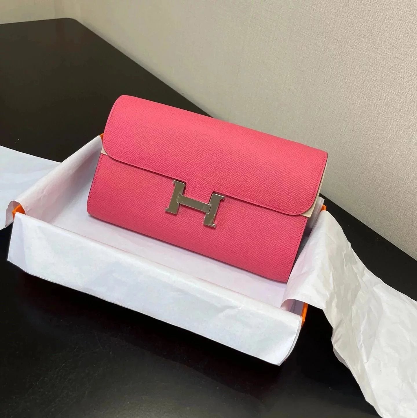 Hermes women's bag Top version New Kangkang Women's Bag epsom Leather Palm Print ConstanceToGoWoc Shoulder Crossbody Handbag Clutch Long Long Purse Wallet Dinner Bag