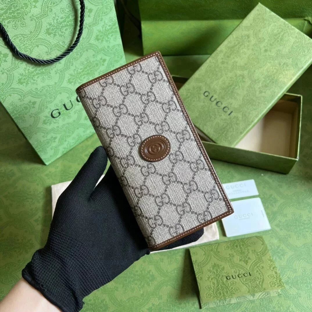 Gucci Wallet Top version New Series Men's the Suit Wallet Wallet Long Wallet Brown/pvc Model:672947