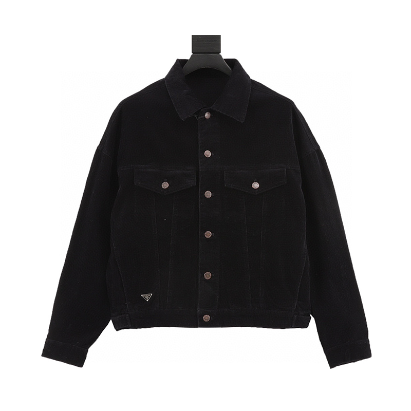 PRADA Jackets Triangle Mark Corduroy Jacket with Hem for Men and Women