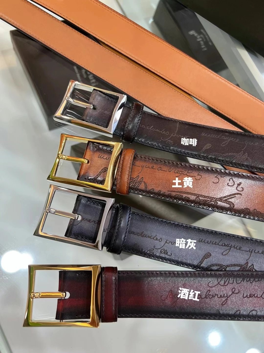 Berluti Belt Top version Original Single Men's New High-End Double-Sided Belt Waist Belt Pure Steel Rotating Pin Buckle Buckle Double-Sided Two-Color Totem Carving Carved Genuine Leather35mm Full Package Belt Men