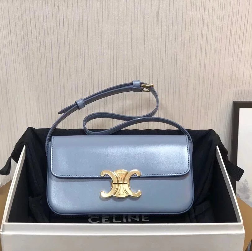 Celine women's bag Top version 【Original Leather】2021Spring and Summer New Arc De Triomphe Underarm Bag Celin*Women's Bag TRIOMPHECANVAS Underarm Bag Cow Leather Backpack Logo Printed Sheepskin Lining Underarm Bag Leather Shoulder Strap Shoulder Back19414