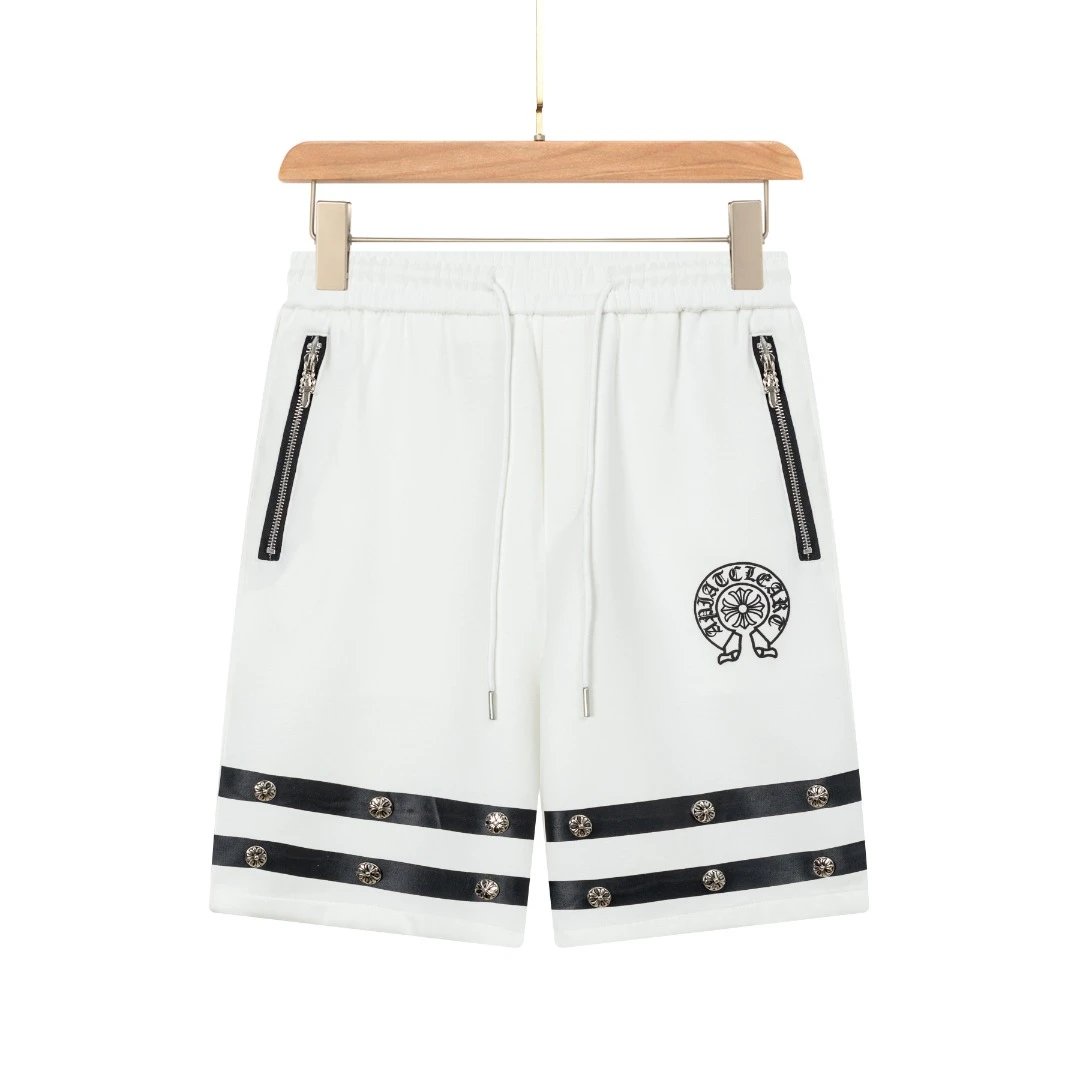 Chrome Hearts Shorts Front body with Sanskrit embroidery paired with metal button embellishments logo Five-point Shorts25ss New Drawstring Casual5Two-Piece Casual Sweatpants Summer Pants Unisex Pure Cotton Sweatpants