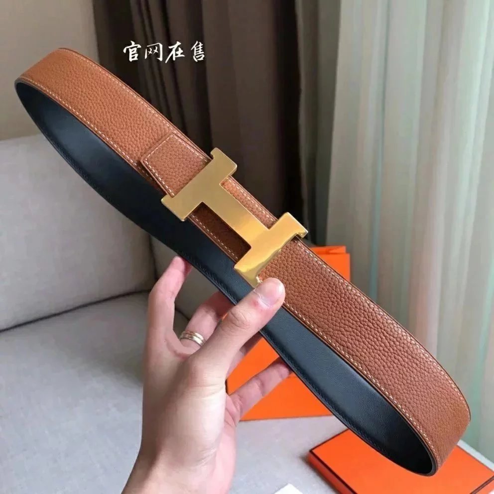 Hermes Belt Top version New High Quality Imported Calfskin Business Belt H Letter Buckle Casual Versatile Double-Sided Belt Pant Belt