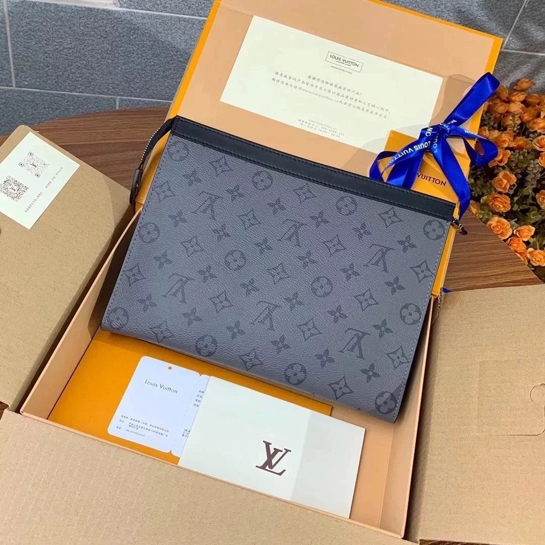 Louis Vuitton LV Wallets/Clutches Top version New upgrade version PochetteVoyage Medium Handbag Men's Clutch Clutch Bag M61692Black Flower M44466Presbyopic M41696Coffee color lattice M69535Black and Gray