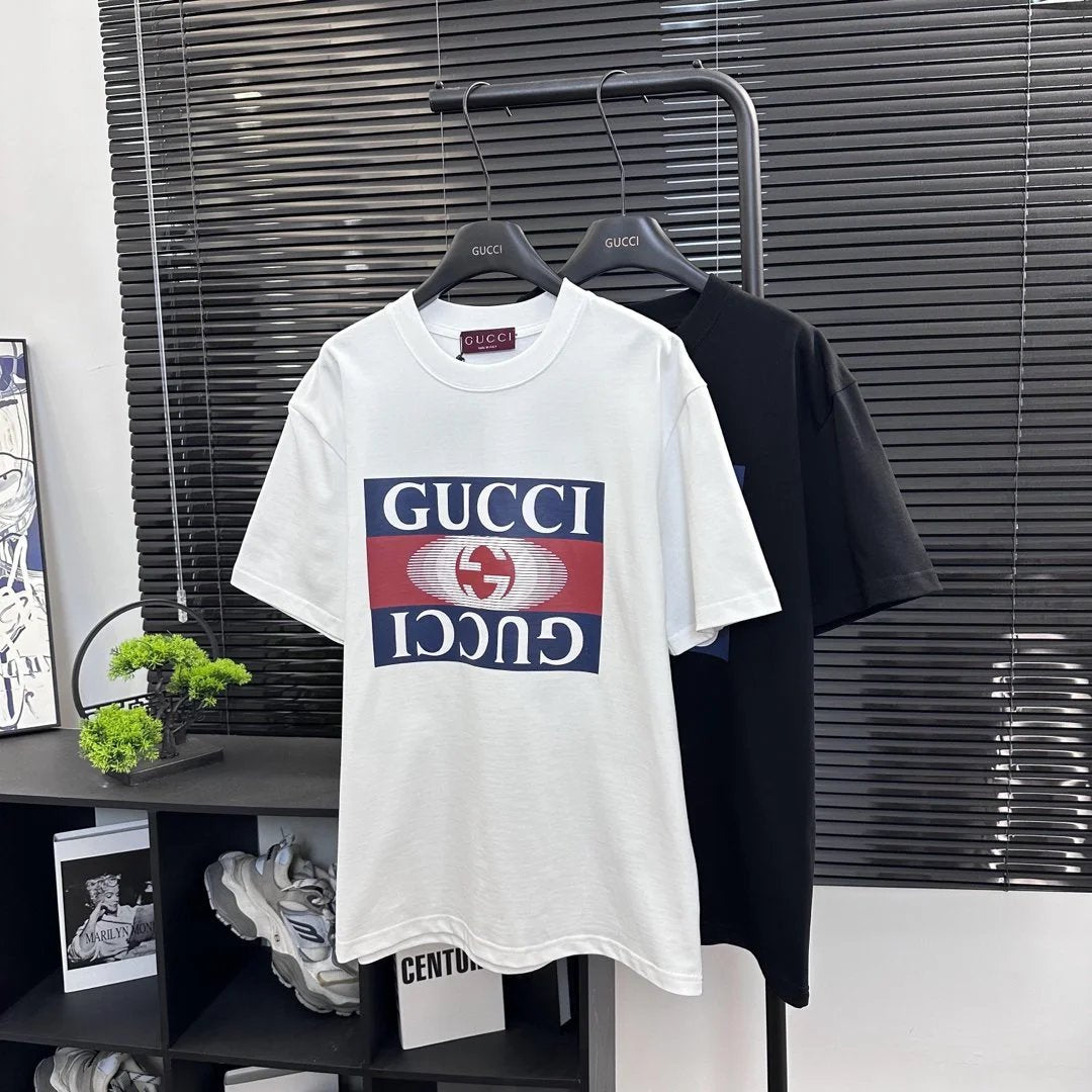 Gucci T-shirt Square Frame Letter Front Print logo round Neck Short Sleeve25ss New pure cotton T Unisex T-Shirt OS Loose Fit Base Shirt Top T-Shirt Short Sleeve